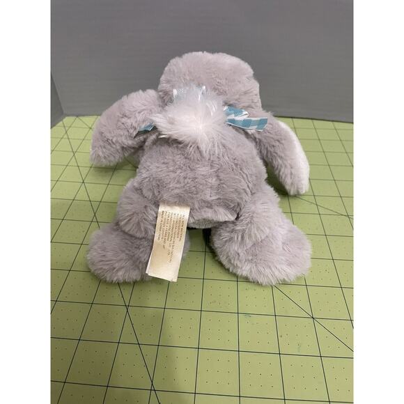 Walmart Small 8” Bunny Rabbit Gray Floppy Laying Gingham Bow Embroidered Eyes - Picture 4 of 9